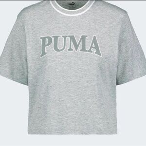 PUMA Squad Graphic Cropped Tee – Women’s Heather Gray Athletic Crop Top Size L